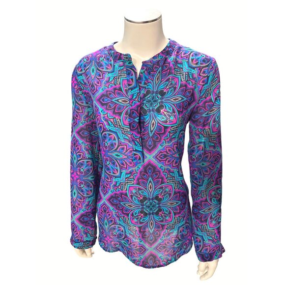 Banana Republic XS Long Sleeve Blouse Vivid Abstract Paisley Print Polyester - Picture 1 of 7